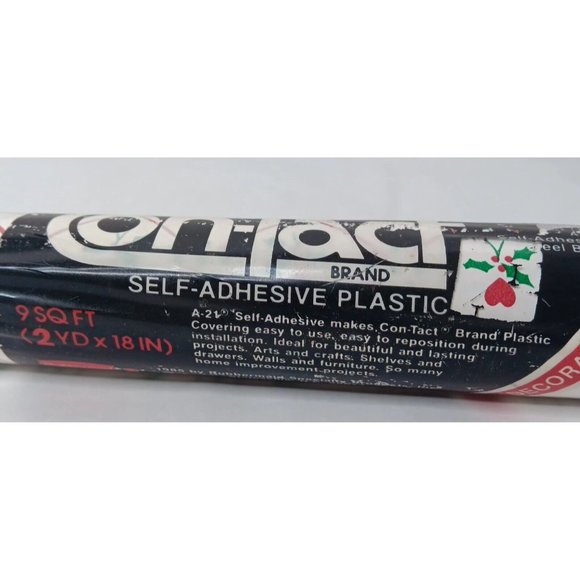 Vtg ConTact Brand Self Adhesive Plastic Shelf Liner Roll Red Mistleheart 1986 - Picture 3 of 10